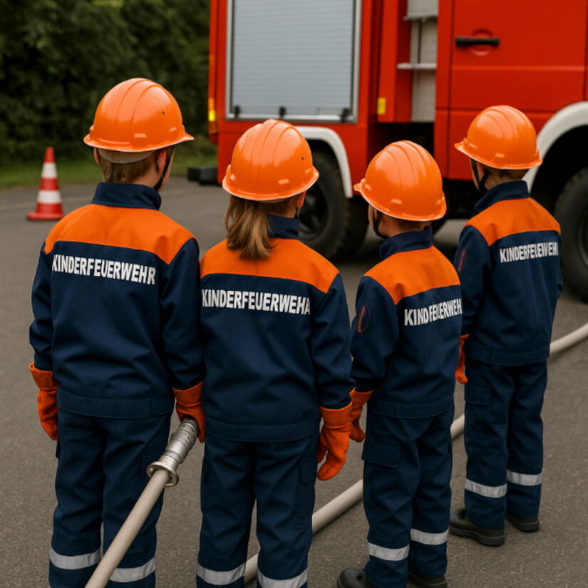 Kinderfeuerwehr Kinder im Schutzanzug
